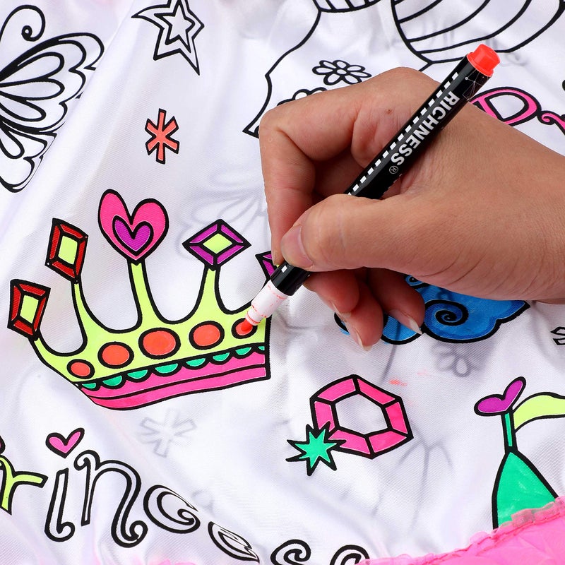 RICHNESS Color Your Own Dress Princess Dress Up Skirt with Fabric Markers & Self-Adhesive Jewels DIY Party Crafts for Girls Age 4-6 â€¦ - Image 3